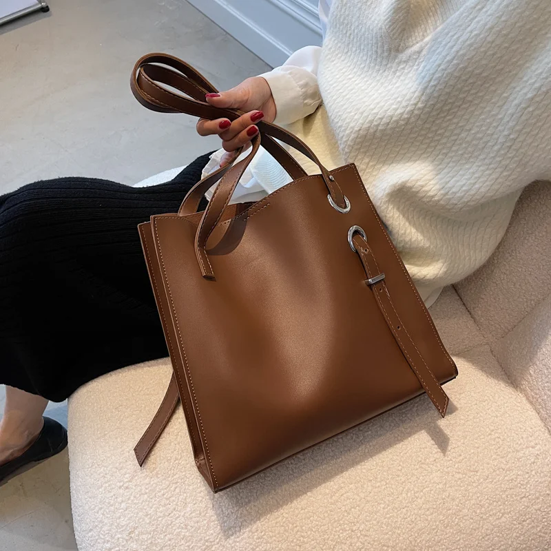 Big Leather Tote Bags 2023 Women\'s Brand Handbag High Capacity Vintage Shoulder Bag Travel Hand Bag Lady Solid Color Shopper Bag