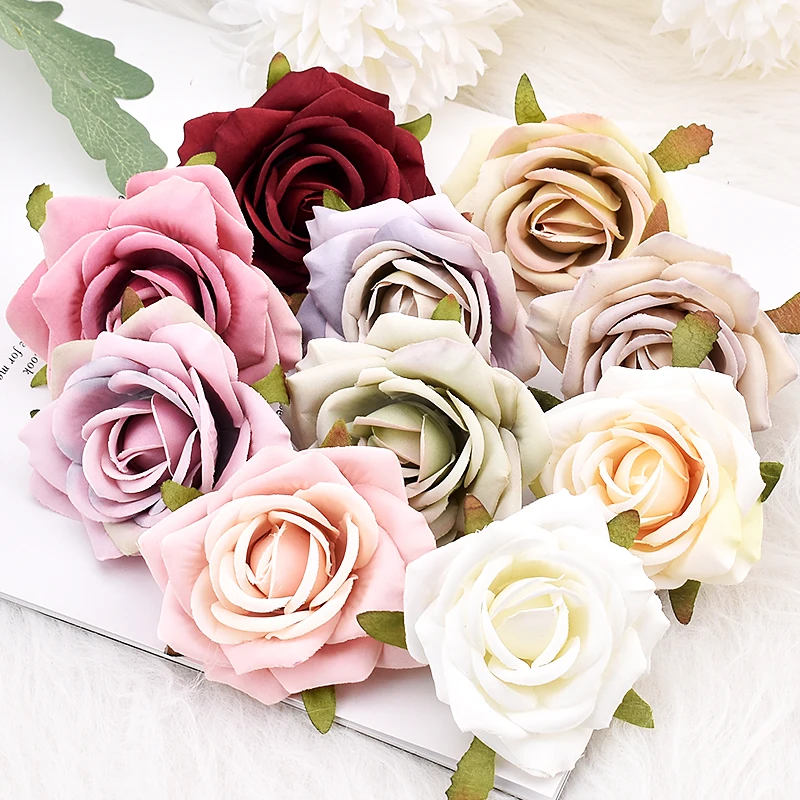 30pcs 6-7cm White Rose Artificial Silk Flower Heads Decorative Scrapbooking Home Wedding Birthday Decoration Fake Rose Flowers