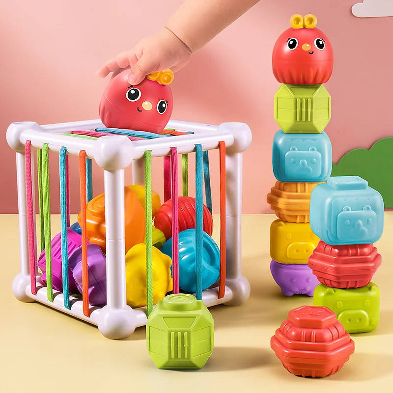 Baby Montessori Shape Sorting Toy Colorful Caterpillar Cube Motor Touch Skill Learning Educational Toys 10 Months- 3 Years Gifts