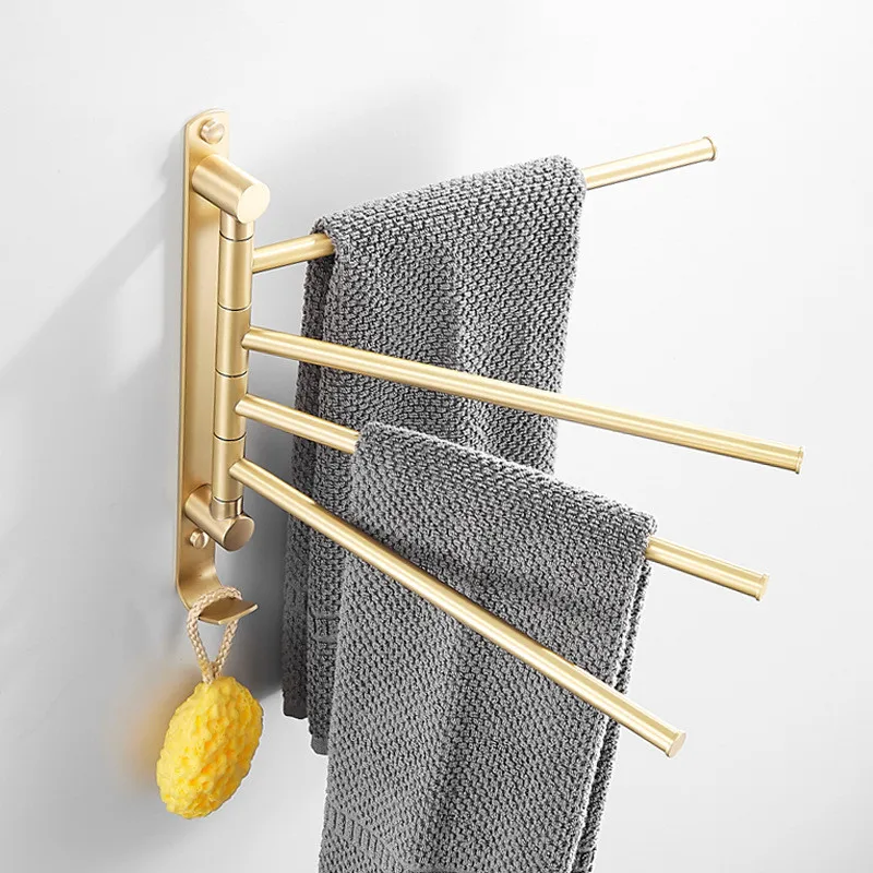 Tuqiu Swivel Towel Hanger Brushed Gold Total Brass Towel Bar Wall Mounted Black Bathroom Towel Rail Rack Bathroom Towel Holder