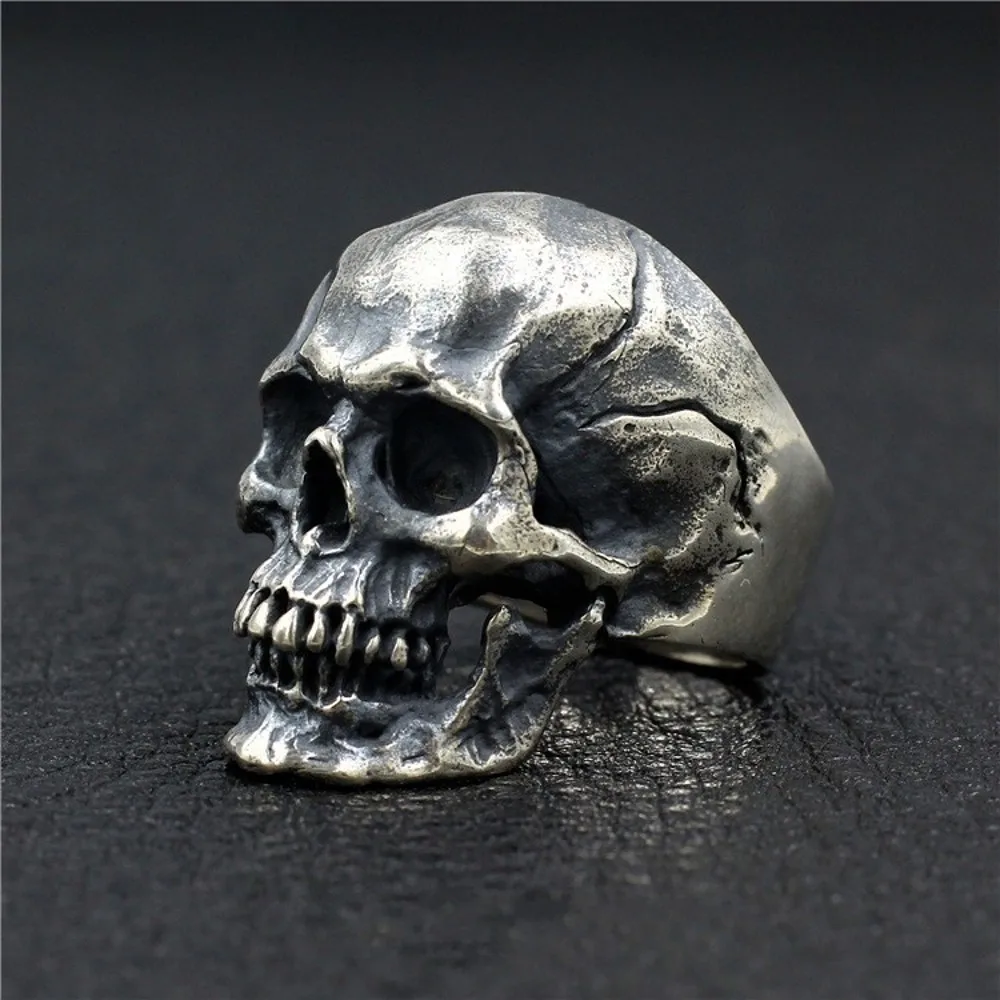 BOCAI New Real s925 Pure Silver Jewelry Accessories Handmade Retro Personality Domineering Punk Tough Guy Big Skull Man Ring