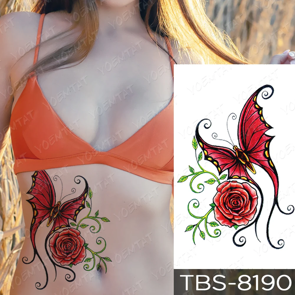 Impermeabile Autoadesivo Del Tatuaggio Temporaneo Della Farfalla Del Merletto Del Fiore della Rosa Flash Tatuaggi di Loto Arte di Corpo del Braccio Falsi Tatoo Donne Degli Uomini