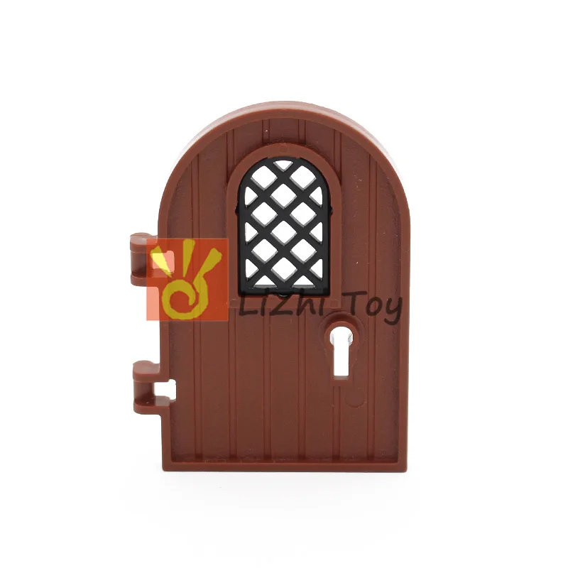 MOC 64390 Door 1x4x6 Round Top with Pane Window and Keyhole Enlighten Building Blocks Bricks Toys Compatible Construction
