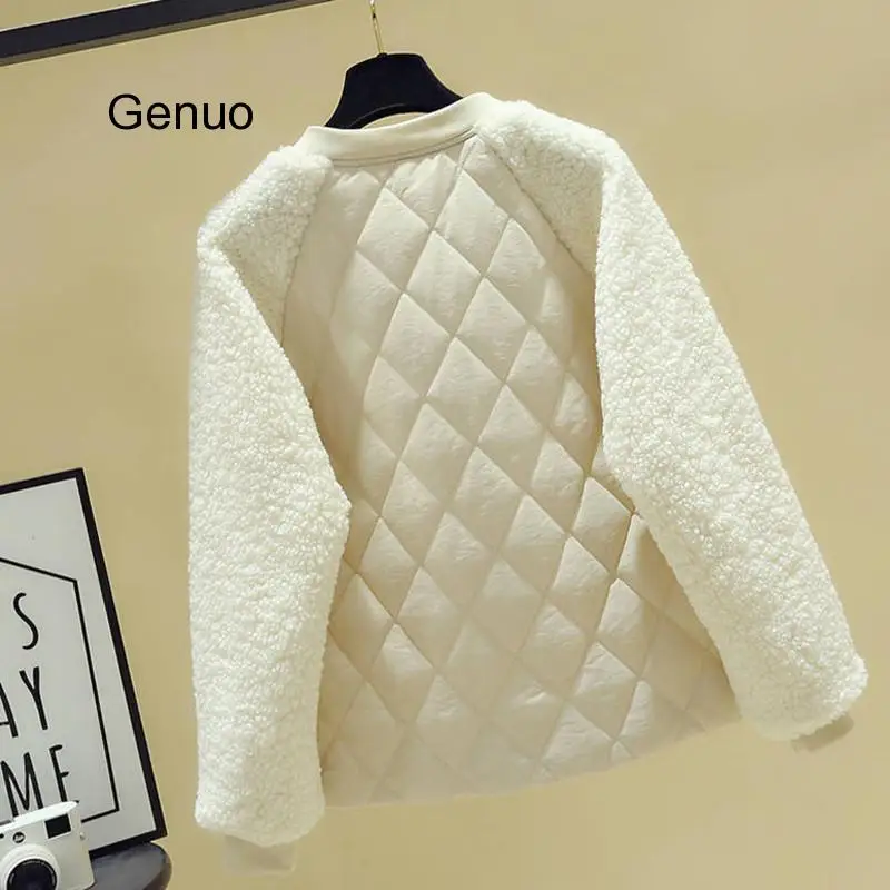 Yellow Patchwork Parkas Fashion New Women Plush Casual Lambs Thicken Loose Cashmere Stitching Jacket Female Casual Streetwear
