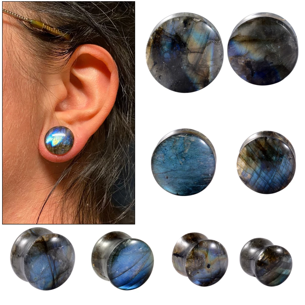 CHUANCI Pair Labradorite Ear Plug Double Flared Or Single Flared Plug Glow Stone Ear Expander Body Piercing Jewelry