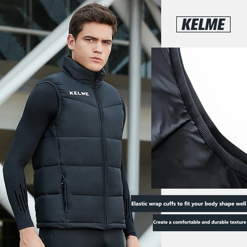 KELME Men\'s Winter Vest Cotton Jacket Football Thickened Waistcoat Warm Padded Coat  K15P022-2