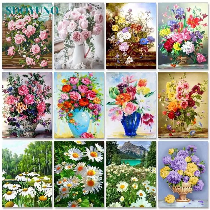 SDOYUNO 60x75cm Oil Painting By Numbers For Adult Flowers Paint By Numbers On Canvas Watercolor By Numbers Home Decor