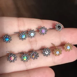1Pc Opal Nose Piercing Ring Stainless Steel 0.8mm 20G L Shape Flower Nose Studs Piercing Body Jewelry