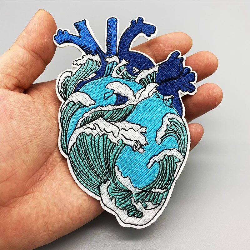 Heart blue heart of the sea Embroidered patch Iron On Clothes For Clothing Sticker Cartoon Badges Applique DIY Sewing Decorative