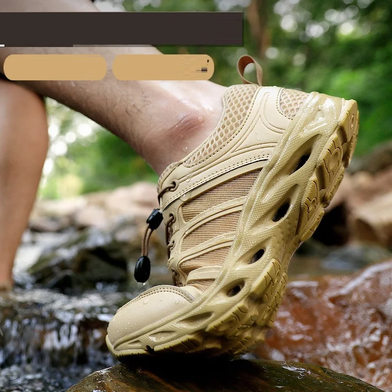 Men Amphibious Shoes Rock Reef Fishing Non-slip Sea River Stream Wading Mesh Sneakers Outdoor Rubber Sole Large Size Hiking Cool
