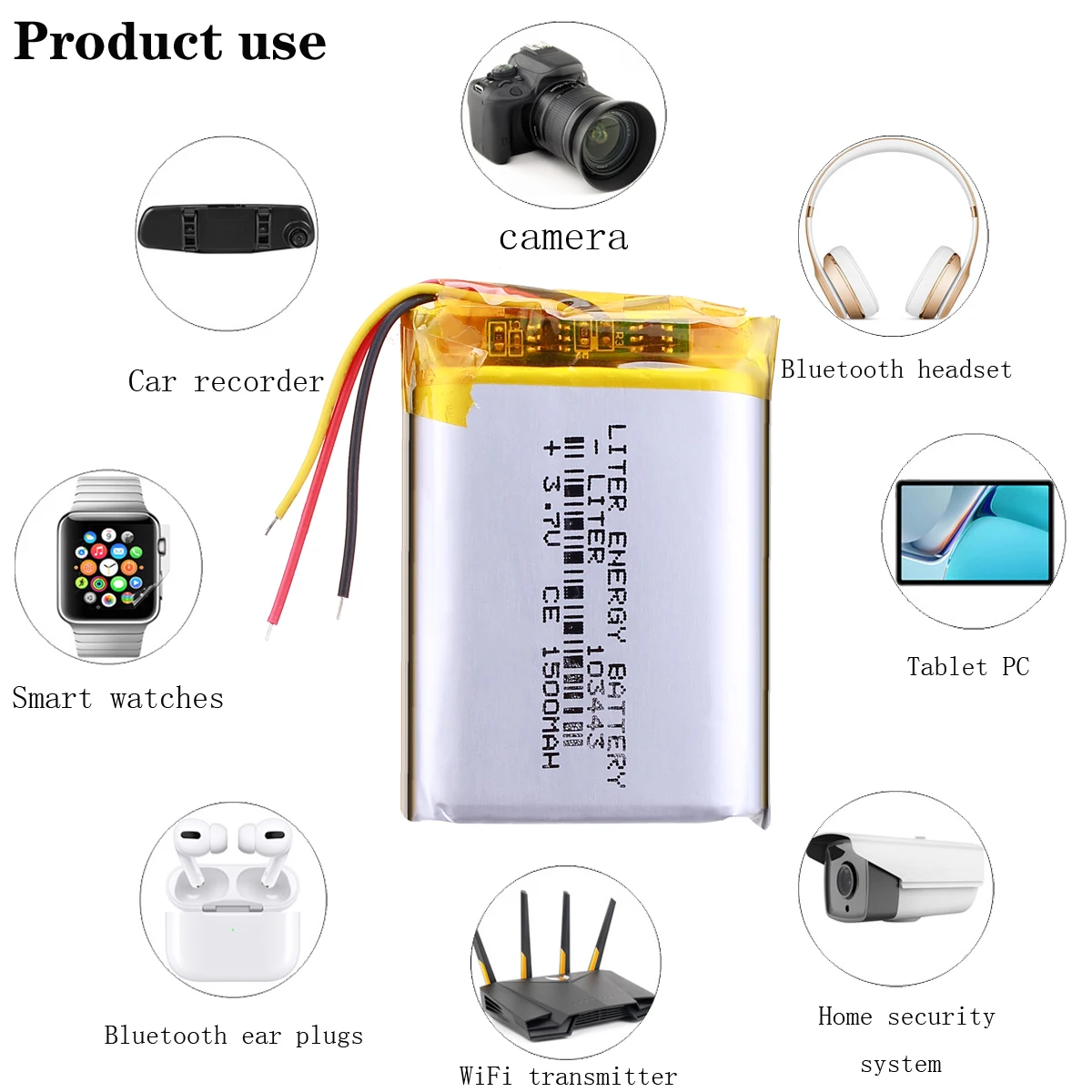 3 line 3.7V lithium polymer battery 103443 1500MAH for Game Machine MP3 Player GPS navigator Drift Stealth 2 action camera