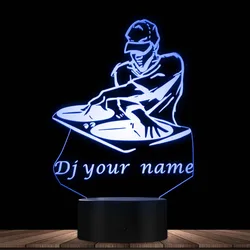 Disco DJ LED Night lekka kreatywna lampa stołowa DJ gramofon spersonalizowane niestandardowe twoje imię klub muzyczny Party oświetlenie dekoracyjne