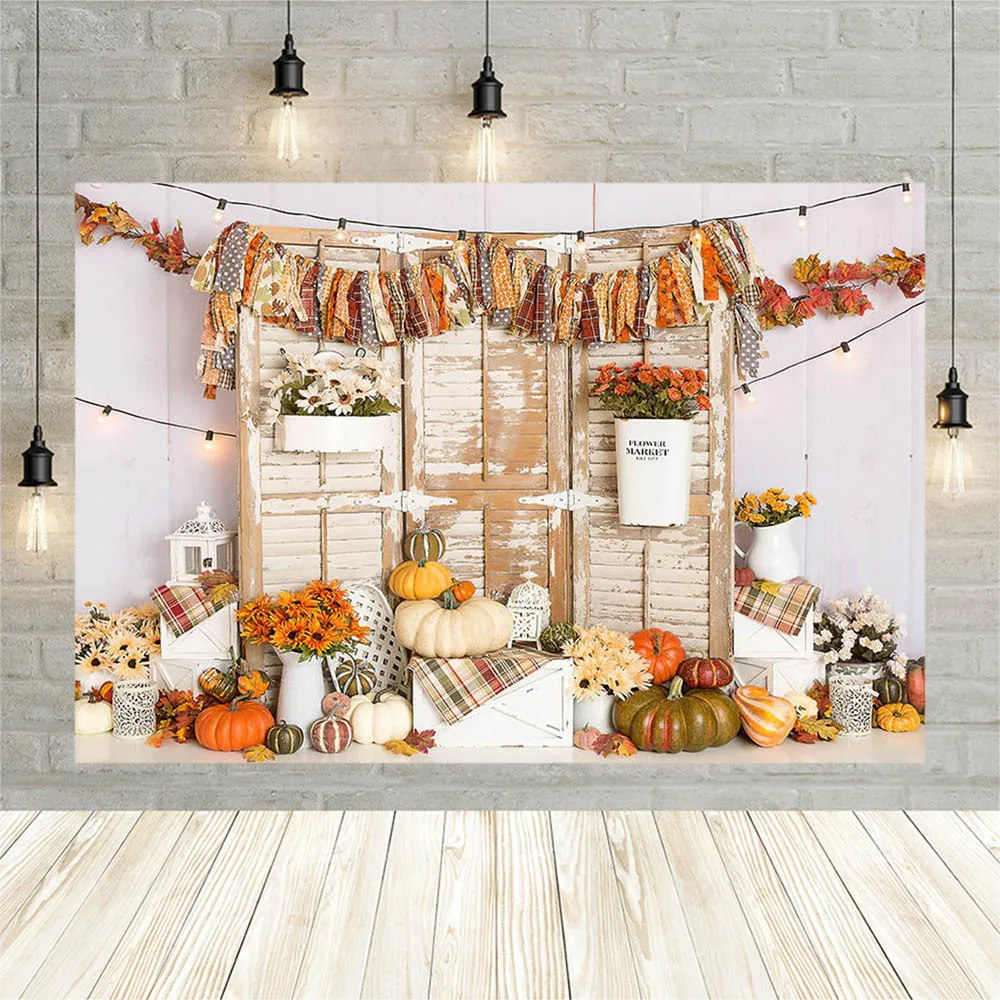 Avezano Newborn Baby Photography Backdrops Fall Pumpkin Flower Market White Vase Birthday Banner Photo Background Photozone Prop