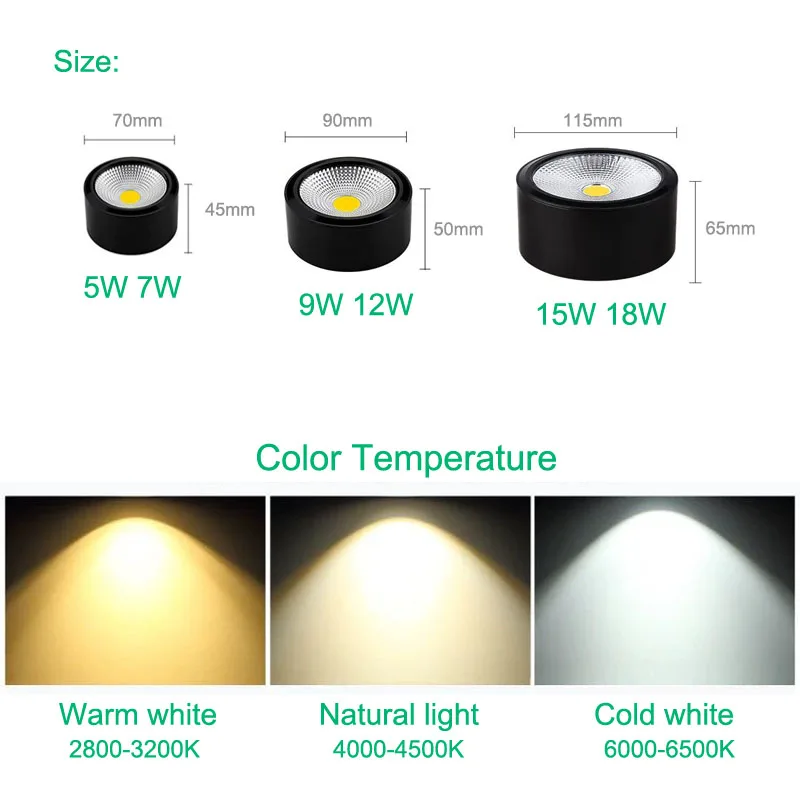 Imagem -05 - Holofotes de Led Cob com Iluminação Regulável para Teto 5w 7w 9w 12w 15w 18w