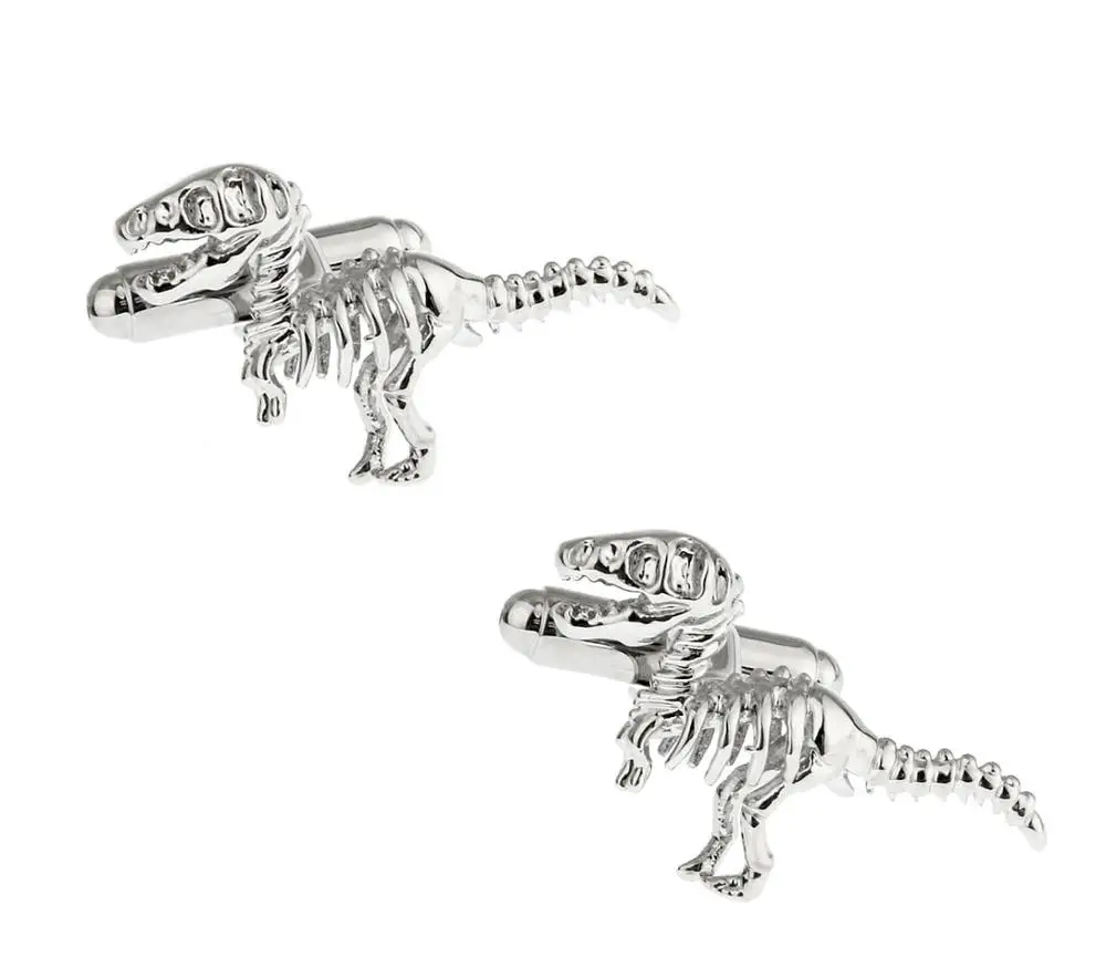 Men's Animal Tyrannosaurus Rex Cufflinks Quality Brass Material Silver Color Dinosaur Bone Cuff Links Wholesale & Retail