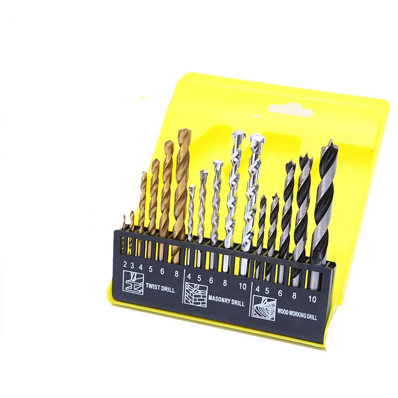 16PCS Combination Drill Bits Set with HSS Titanium Twist Drills to Metal, Wood Drills, HSS Rock Concrete Drill Set