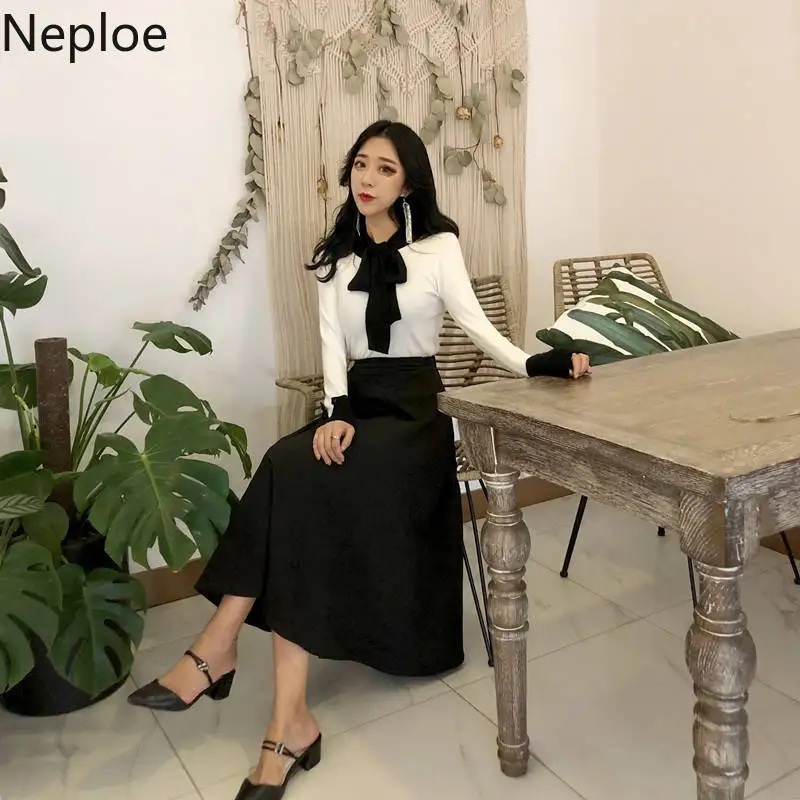 Neploe 2023ฤดูใบไม้ผลิเกาหลีผู้หญิง Slim เสื้อกันหนาวฤดูหนาวเสื้อผ้าถักลูกไม้แขนยาว Elegant เสื้อสตรี90400