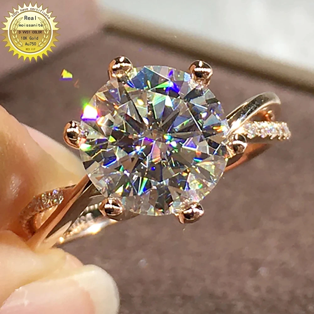 10K Au417 Gold Ring Moissanite Diamonds 1 2 3 4 5 Carat Round intersect Wedding Party Engagement Anniversary Cross Connection