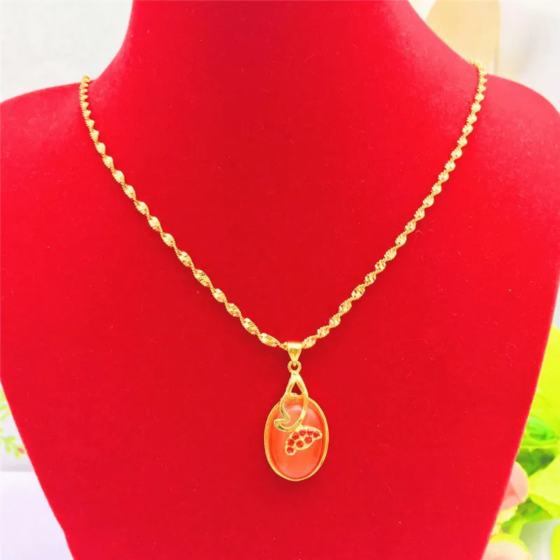 

Fashion 14K Gold Necklace for Women Wedding Anniversary Jewelry Red Gemstone Pendant Necklace Chain Chocker Birthday Gifts Girl