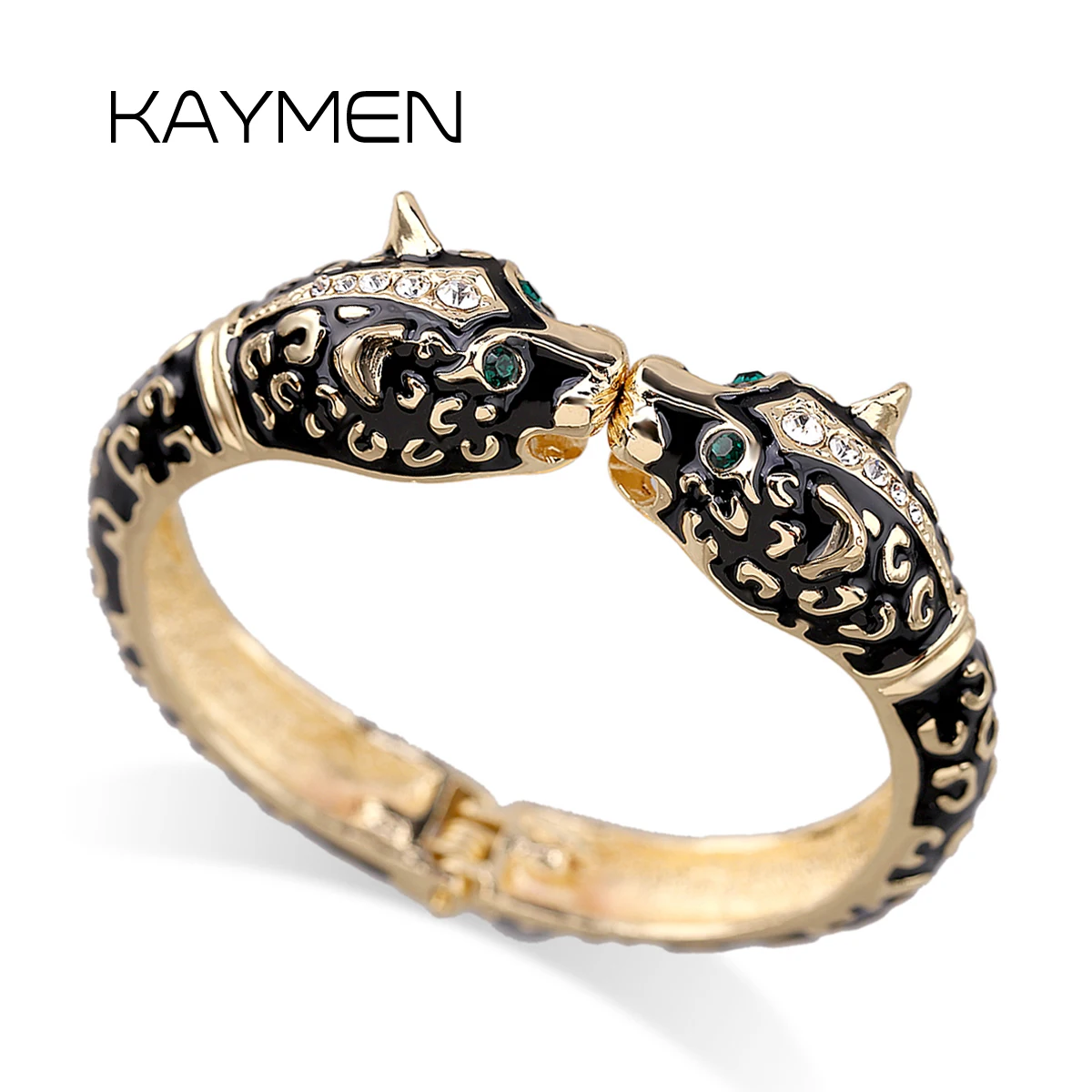 KAYMEN 6 Colors Women's Statement Cuff Bangle Gold-Color Fashion Bracelet Double Leopard Bohemian Enamel Bangle Girls Jewelry