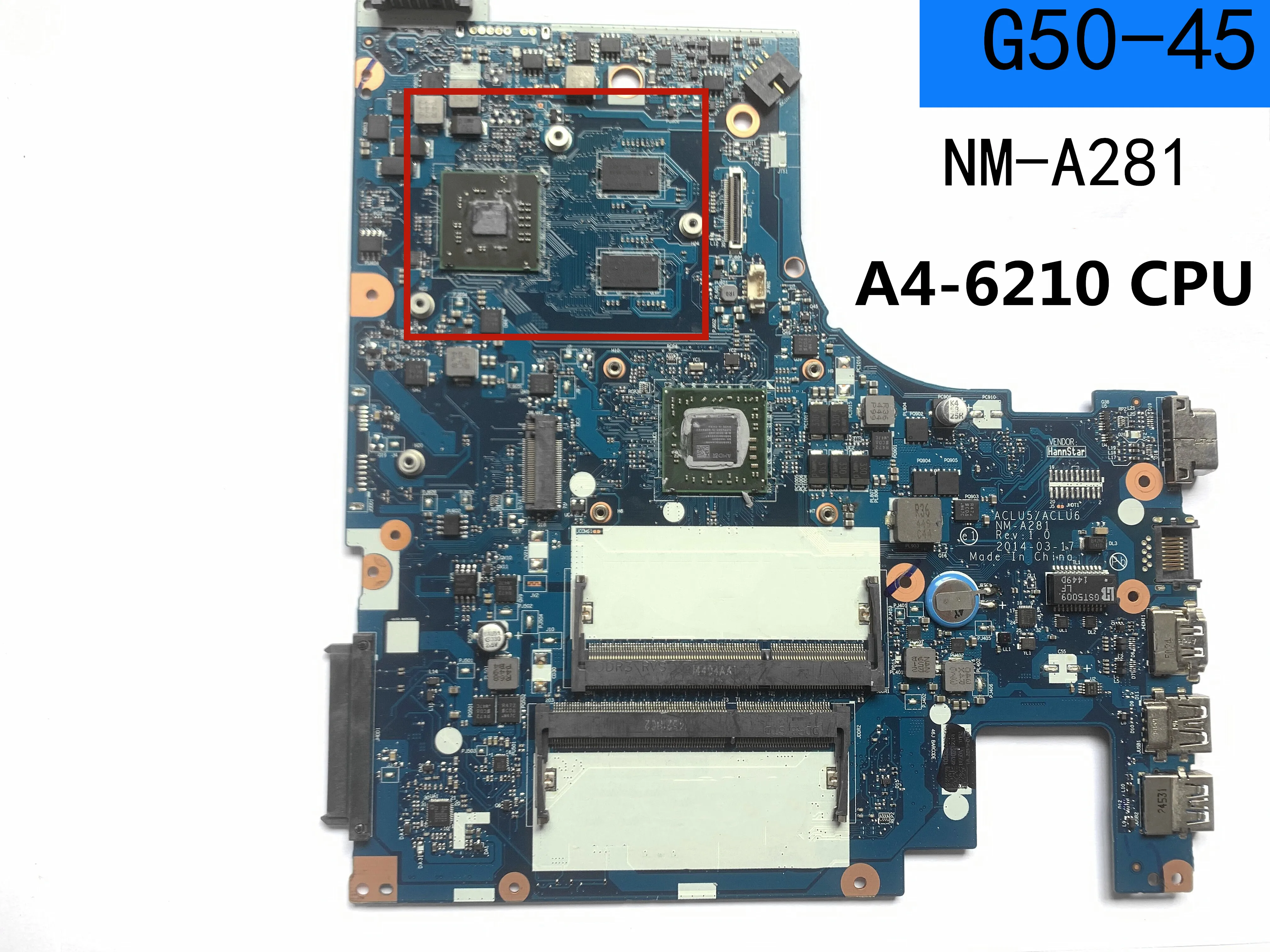 

For Lenovo Ideapad G50-45 15Inch Laptop Motherboard ACLU5/ACLU6 NM-A281 A4-6210U DDR3 Full Tested