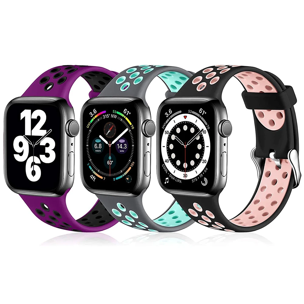 

3pcs/pack Ouwegaga Compatible with Apple Watch Band,Soft Silicone Breathable Air Holes Sport Bands for iWatch Series 6 5 4 3 2 1