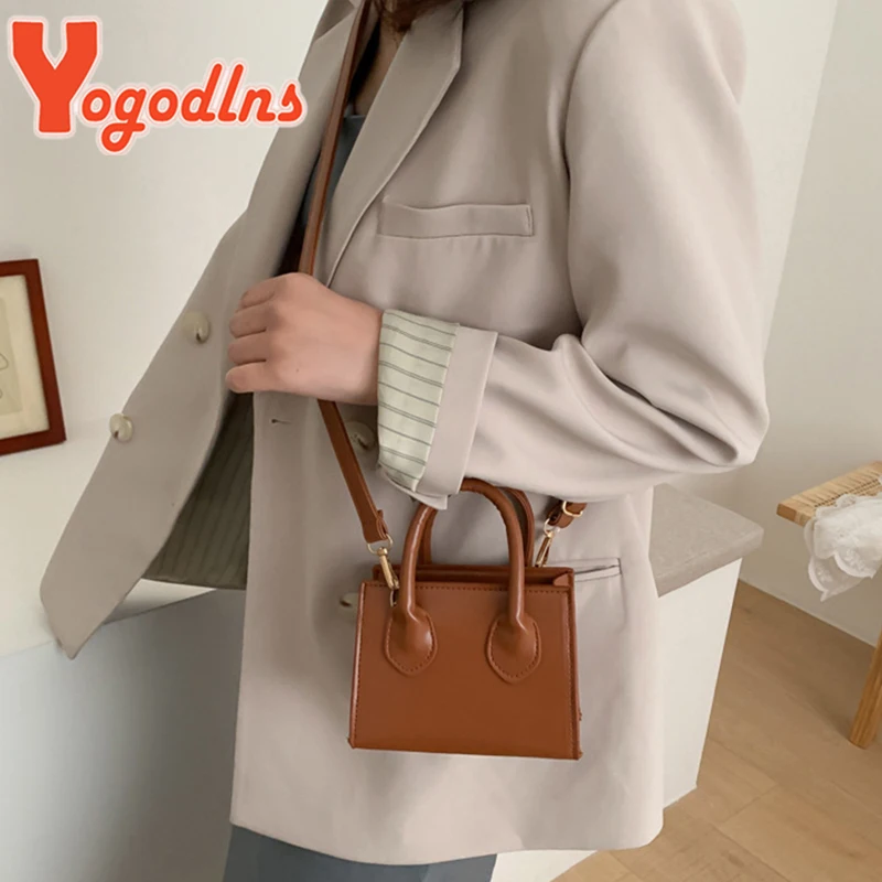 Yogodlns Vintage Mini Crossbody Bag Women PU Leather Small Messenger Bag Elegant Shoulder Bag Designer Handbag Casual Lady Purse