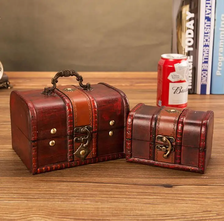 2Pcs Set Wooden Pirate Jewellery Storage Box Case Holder Vintage Treasure Chest SN4030