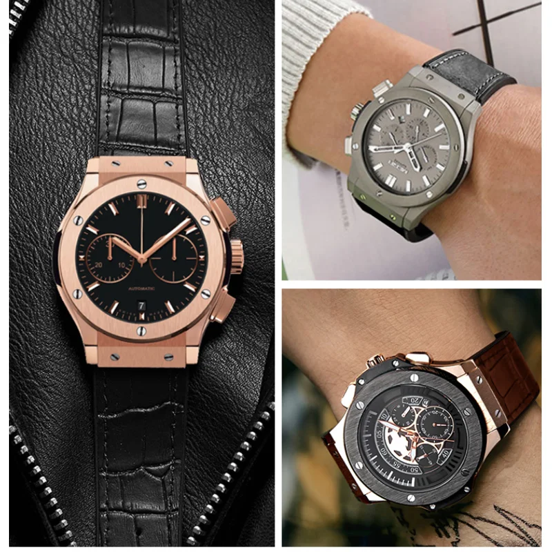 26*19mm Brown Black New Real Cow Leather + Rubber Watch Band For Hublot Strap BIG BANG Watchband Stainless Buckle Free Tools Men