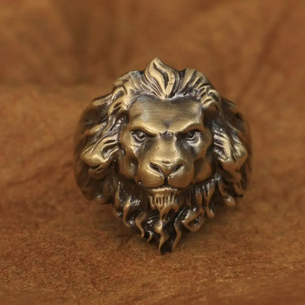LINSION High Details Brass King of Lion Ring Mens Biker Rock Punk Jewellery BR109 US Size 7~15