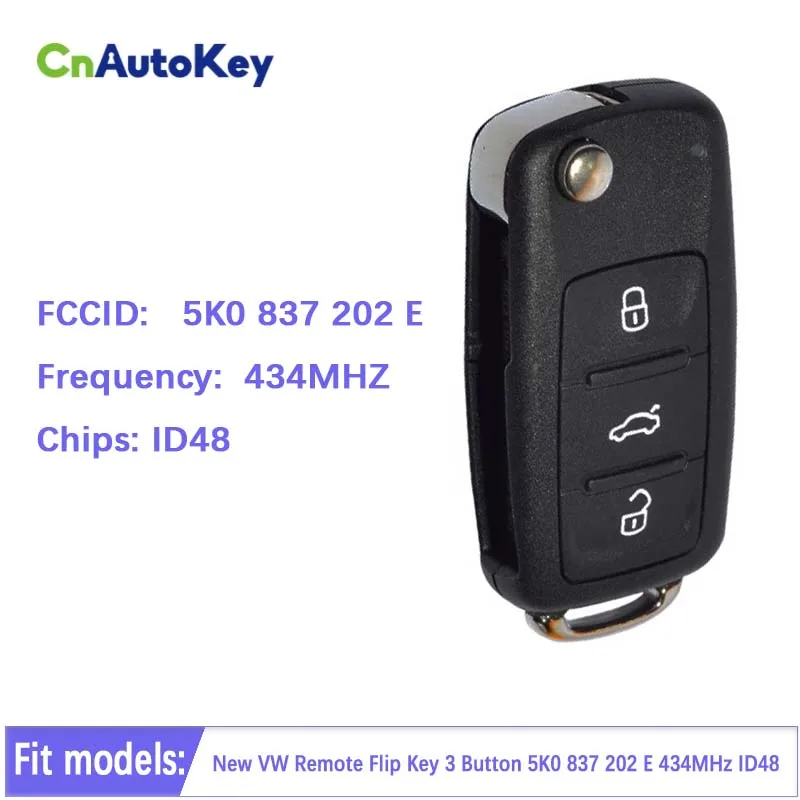 

CN001035 FCC 5K0 837 202 E Aftermarket For New VW Remote Flip Key 3 Button 434MHz ID48