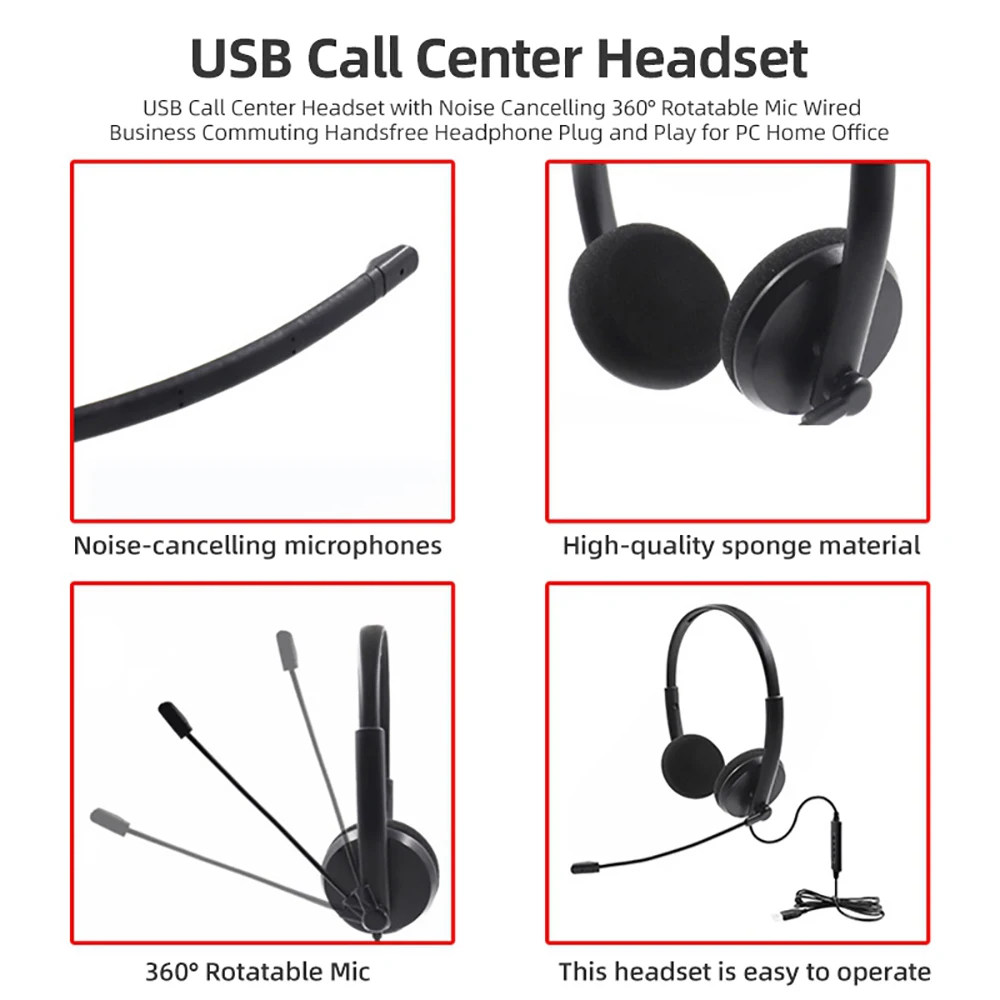 سلك USB سماعة رأس لمركز الاتصال مع إلغاء الضوضاء 360 درجة تدوير هيئة التصنيع العسكري الأعمال نقل يدوي سماعة لأجهزة الكمبيوتر مكتب المنزل