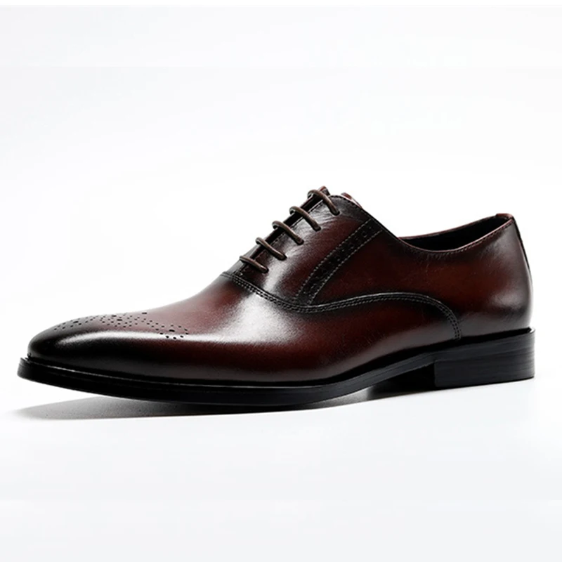 

Men Genuine Cow Leather Brogue Wedding Business Mens Casual Flats Shoes Black Burgundy Vintage Oxford Shoes For Men's Shoe