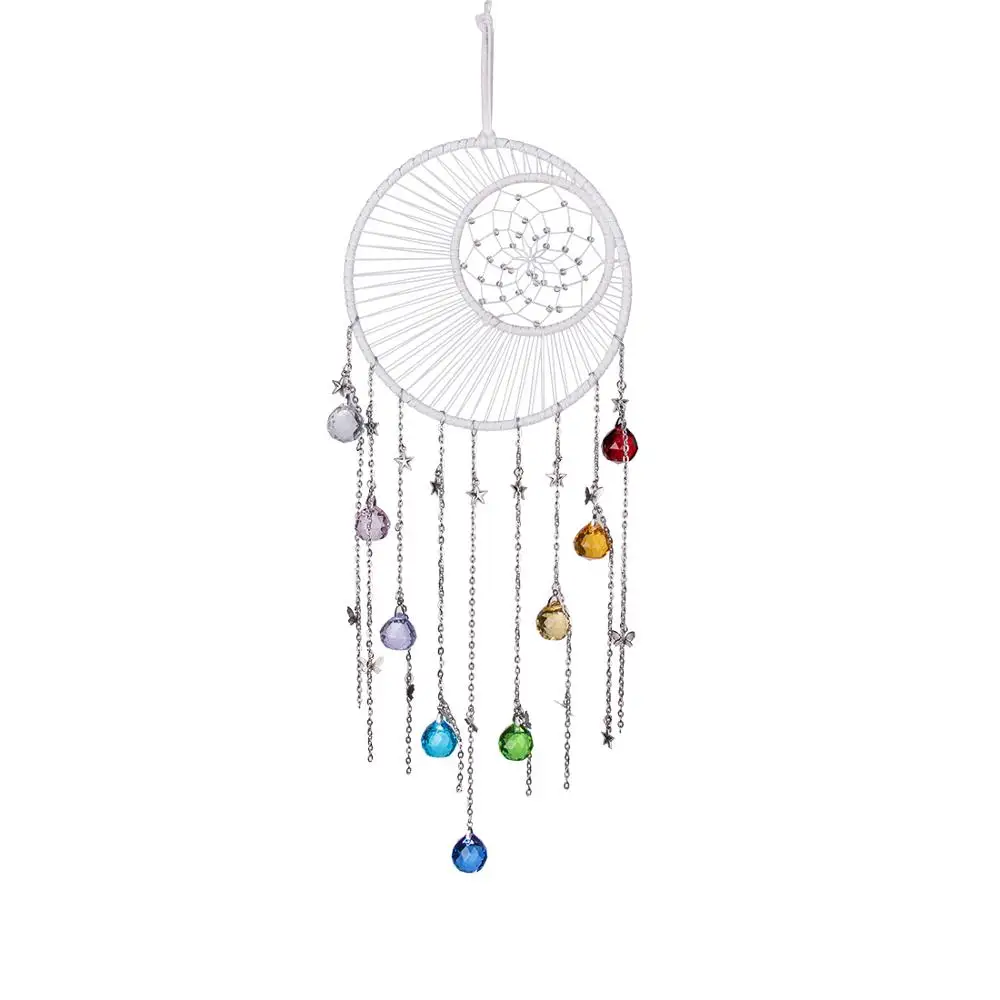 Feather Flower With Chandelier Crystal Ball Rainbow Hanging Decoration Suncatcher Ornaments For Garden High Qualiy