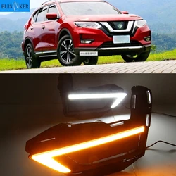 1Pair DRL For Nissan X-Trail Xtrail X trail 2017 2018 2019 Daytime Running Lights fog lamp cover 12V Daylight with yellow signal