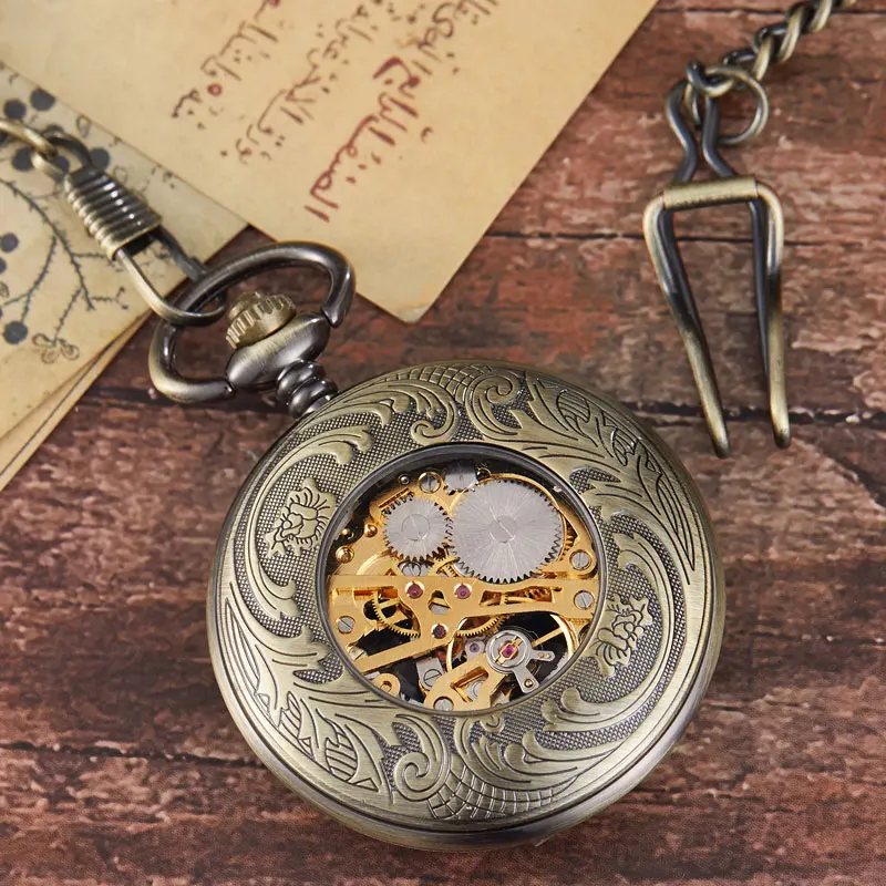 New Arrival Steampunk Retro Hollow Gear Movement Mechanical Pocket Watch  Skeleton Hand Wind FOB Pendant Gift Chain Pocket Watch