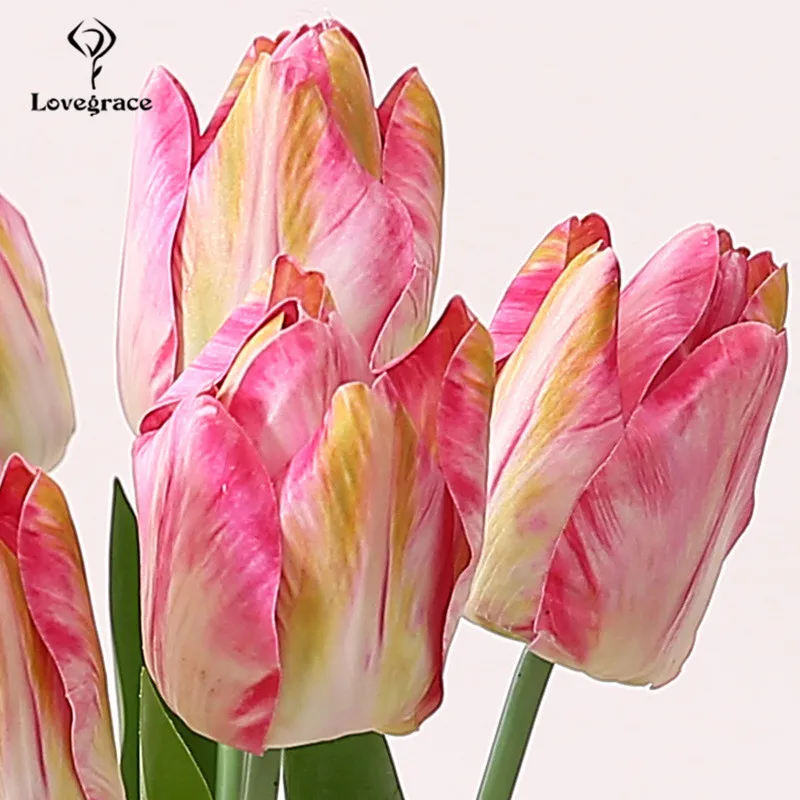 Simulatie 3D Pu Tulp Flores Enkele Tak Nep Bloemen Tak Huwelijksboog Deur Tafel Diy Home Decor Kunstmatige Tulp Bloemen