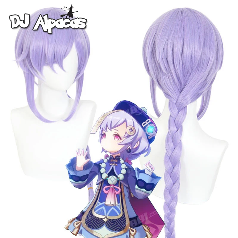 Genshin Auswirkungen 80cm Qiqi Perücke Cosplay Haar Lange Braid Synthetische Gerade Hitze Beständig Haar Erwachsene Frauen Halloween Kostenloser Perücke kappe