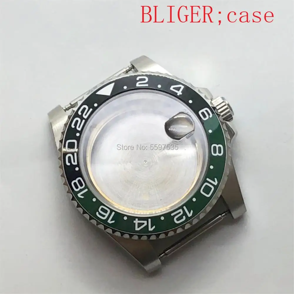 40 مللي متر عالي الجودة غلاف ياقوت زجاجي دوار أسود أخضر الحافة يناسب NH35 NH36 PT5000 ETA2824 2836 DG 3804 Miyota8215 حركة