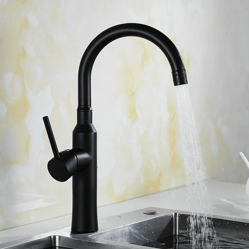 Kitchen Faucets Black Brass Single Handle Mixer Sink Tap Curved Hot and cold  Water Taps Bathroom Basin Water Faucet Deck Mount