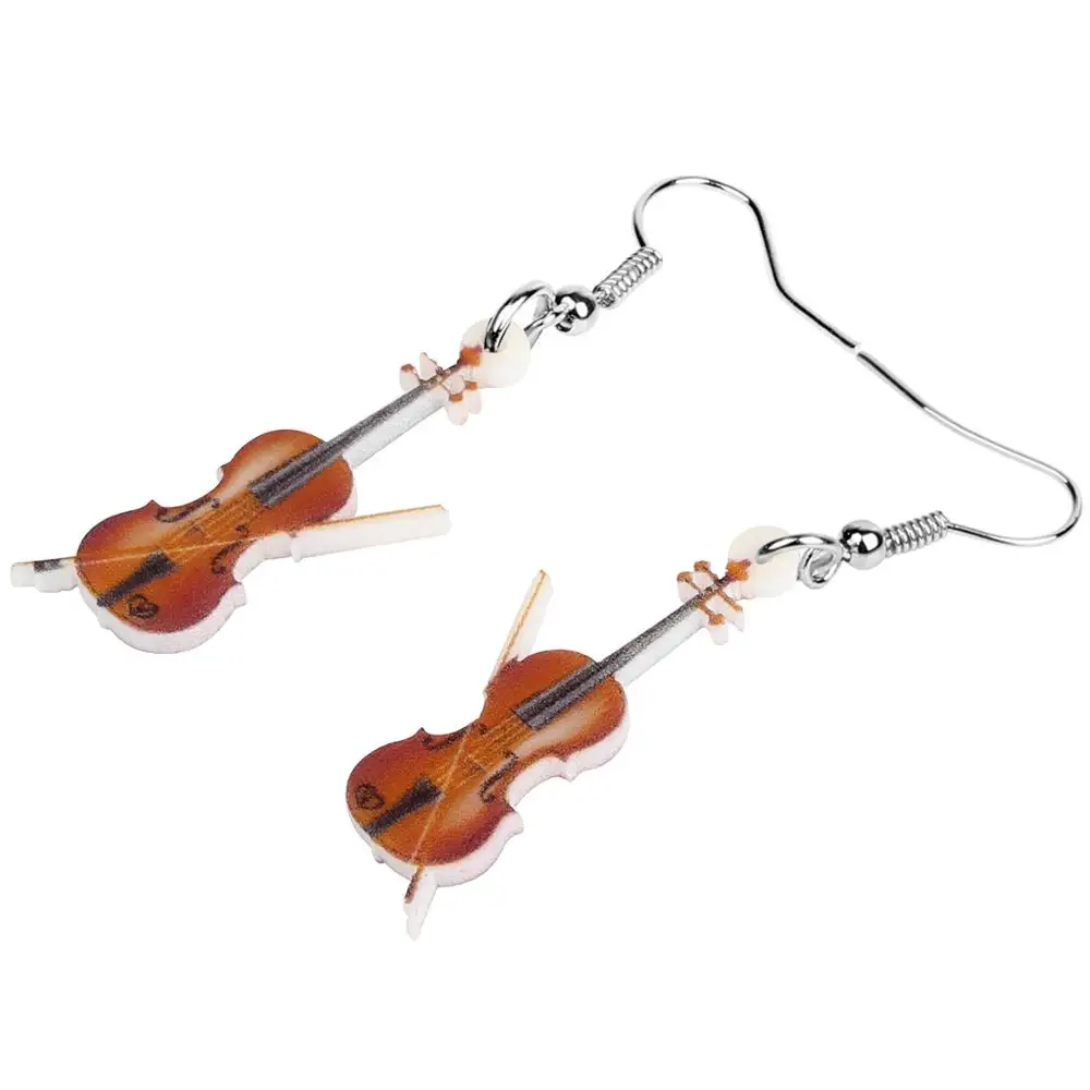 WEVENI Acrylic Wood Color Fiddle Violin Earrings Aesthetic Trendy Drop Dangle Jewelry For Women Girls Kid Vintage Gift Jewellery