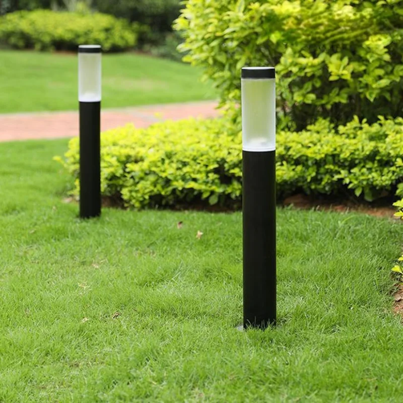 led outdoor lawn lamp preto prata bollard light caminho jardim grassplot paisagem aco inoxidavel 01