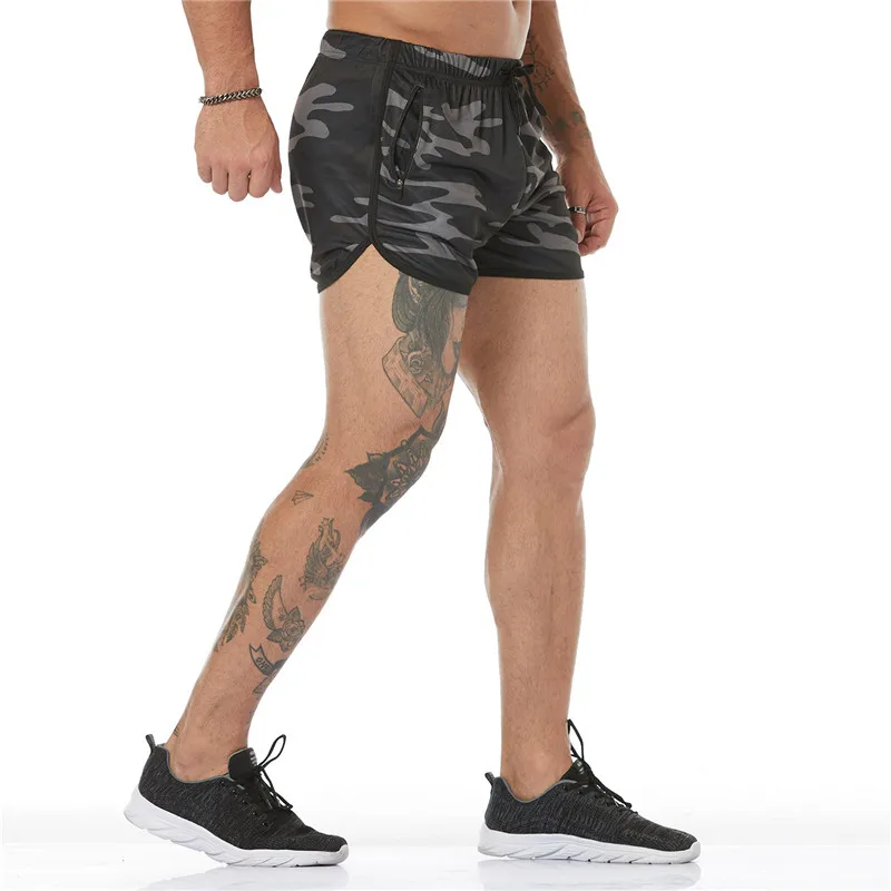 2023 NEW Camouflage Men\'s Shorts Gym Men Sport Running Shorts Fitness Zip Pocket Jogging Shorts Quick Dry Men Gym Short Pants