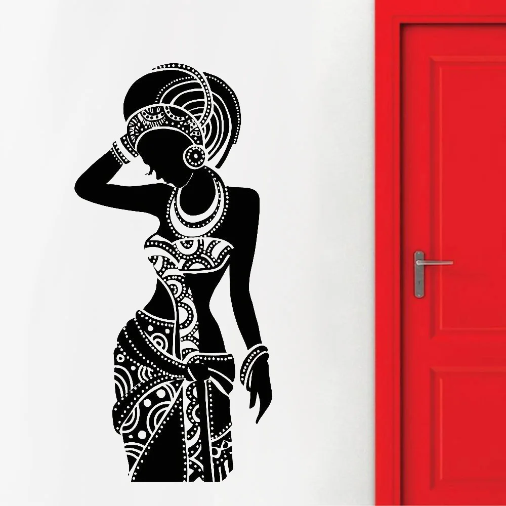 

African Woman Wall Stickers Africa Ethnic Silhouette Vinyl Wall Decal Bedroom National Feature Art Decor Removable Murals Y414