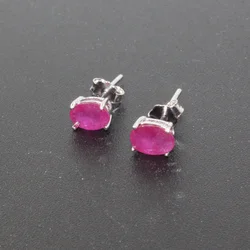 Natural Ruby Silver Earrings 4 * 6 Mm Ruby Stud Earring Simple 925 Silver Ruby Earrings Classic Ruby Jewelry for Wedding