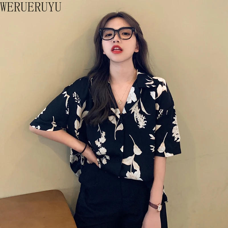 

Женская рубашка с принтом WERUERUYU, в стиле ретро, повседневная, свободная, летняя, 2021
