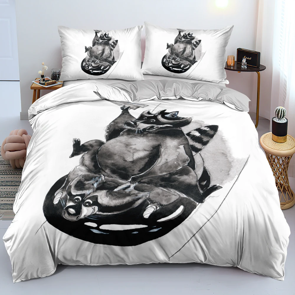 3D Thinking Raccon Duvet Cover Set Comforter/Quilt Cover Set Twin Queen King Size 265x230cm Bed Linen for Children Custom Design