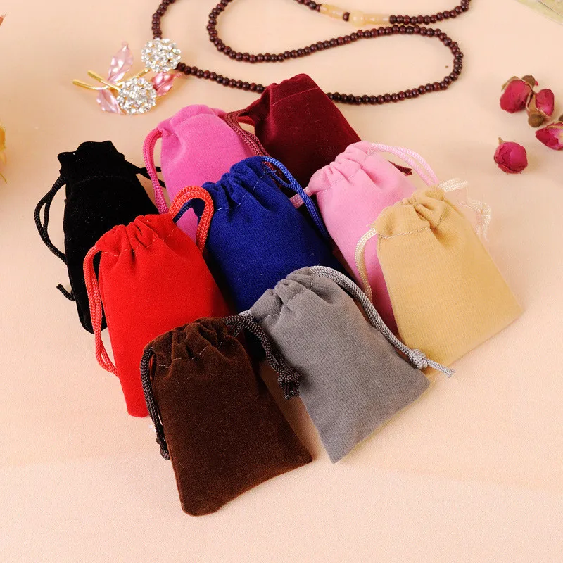 50pcs 5x7 7x9 8x10 9x12cm Velvet Element Jewelry Packing Drawable Velvet Wedding Gift Bags 99