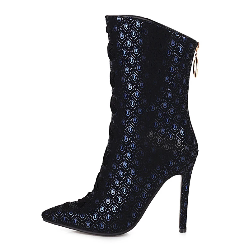 

2021 Autumn Ladies Fashion Stilettos heel Half Boots Women boots heels Sexy Red wine Black Pointed toe Cross Women shoes 44