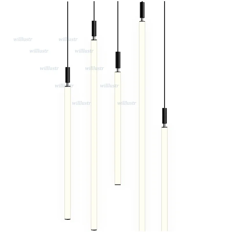 Creative LED Tube Pendant Light Aluminum Acrylic Suspension Lamp Hotel Lounge Dinning Table Bedside Minimalist Hanging Lighting
